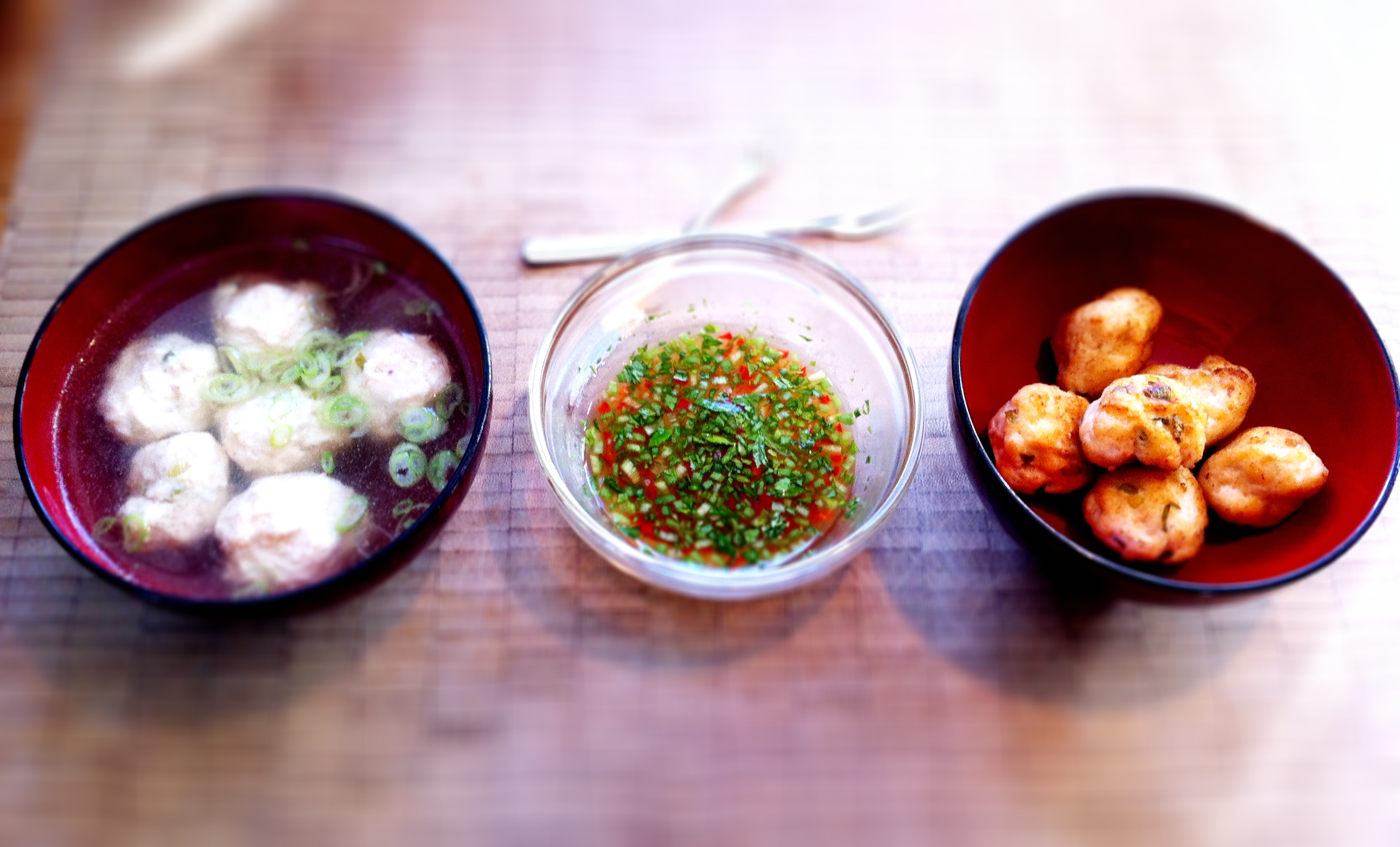 Squid and tilapia fish balls cooked 2 ways